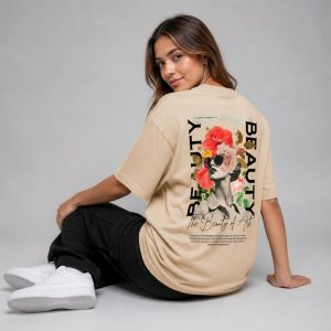 Beauty Bloom Oversized T-Shirt – Sand Beige