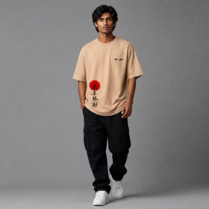 Fortune Script Oversized T-Shirt – Sand Beige